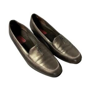 Munro Brown Gold Bronze Leather Stitch Loafers Flats Size 6.5